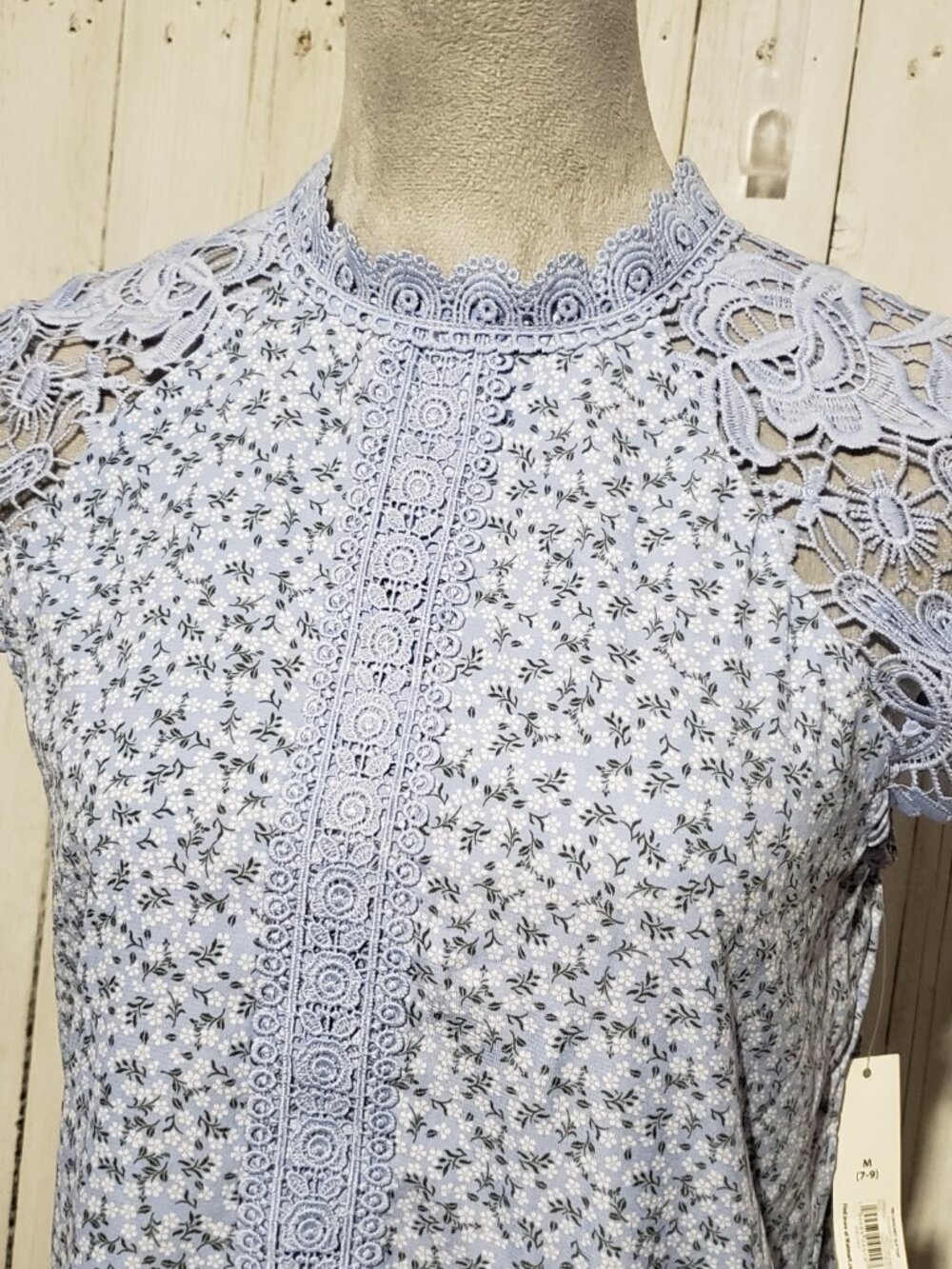 NOBO Crochet Lace Top M Periwinkle Blue Ditsy Floral Cottage Prairie Twee Fairy - Picture 3 of 8